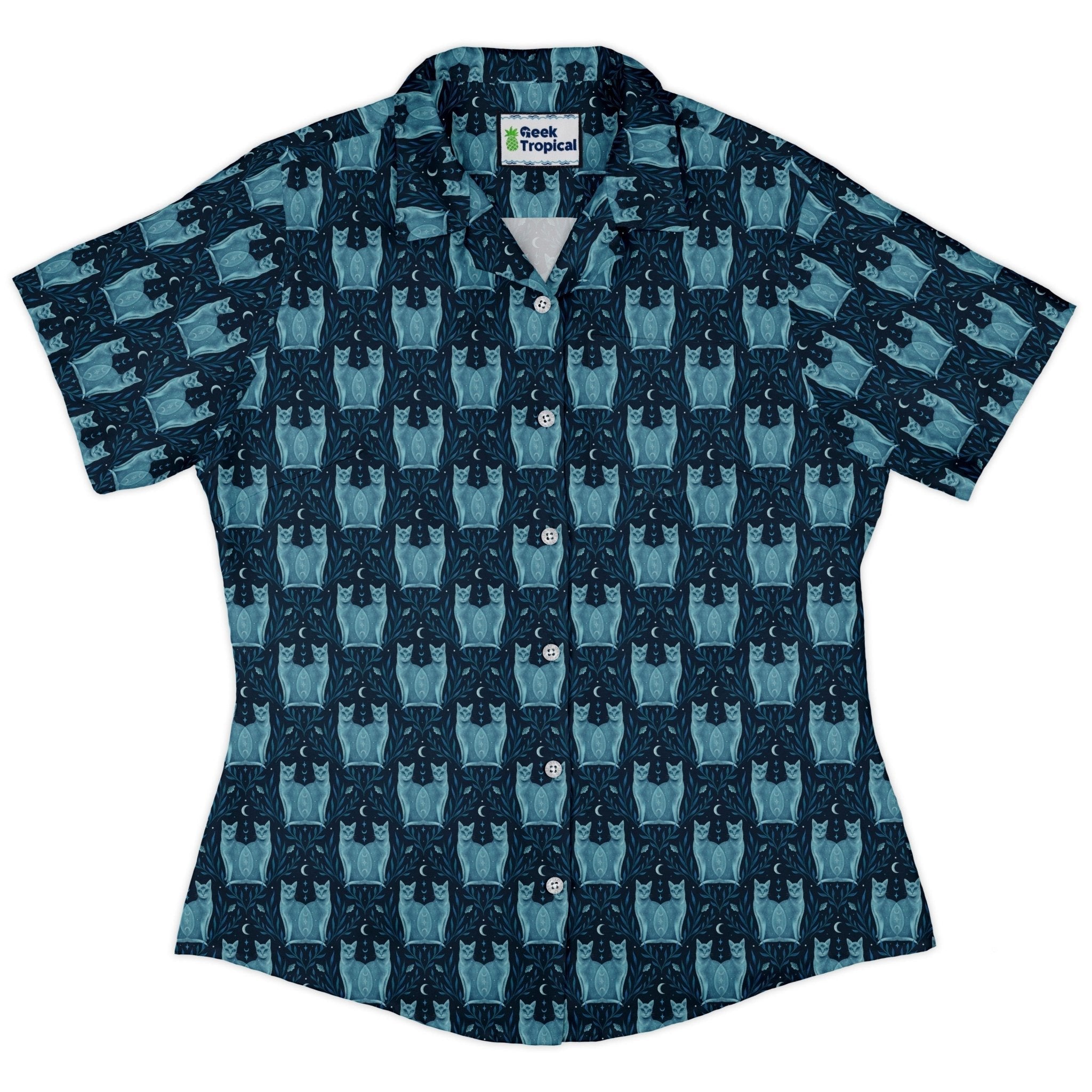 Symmetrical Cats Curvy Button Up Shirt Geek Nerd 0925 All Adult Button Up Shirts Animal Patterns