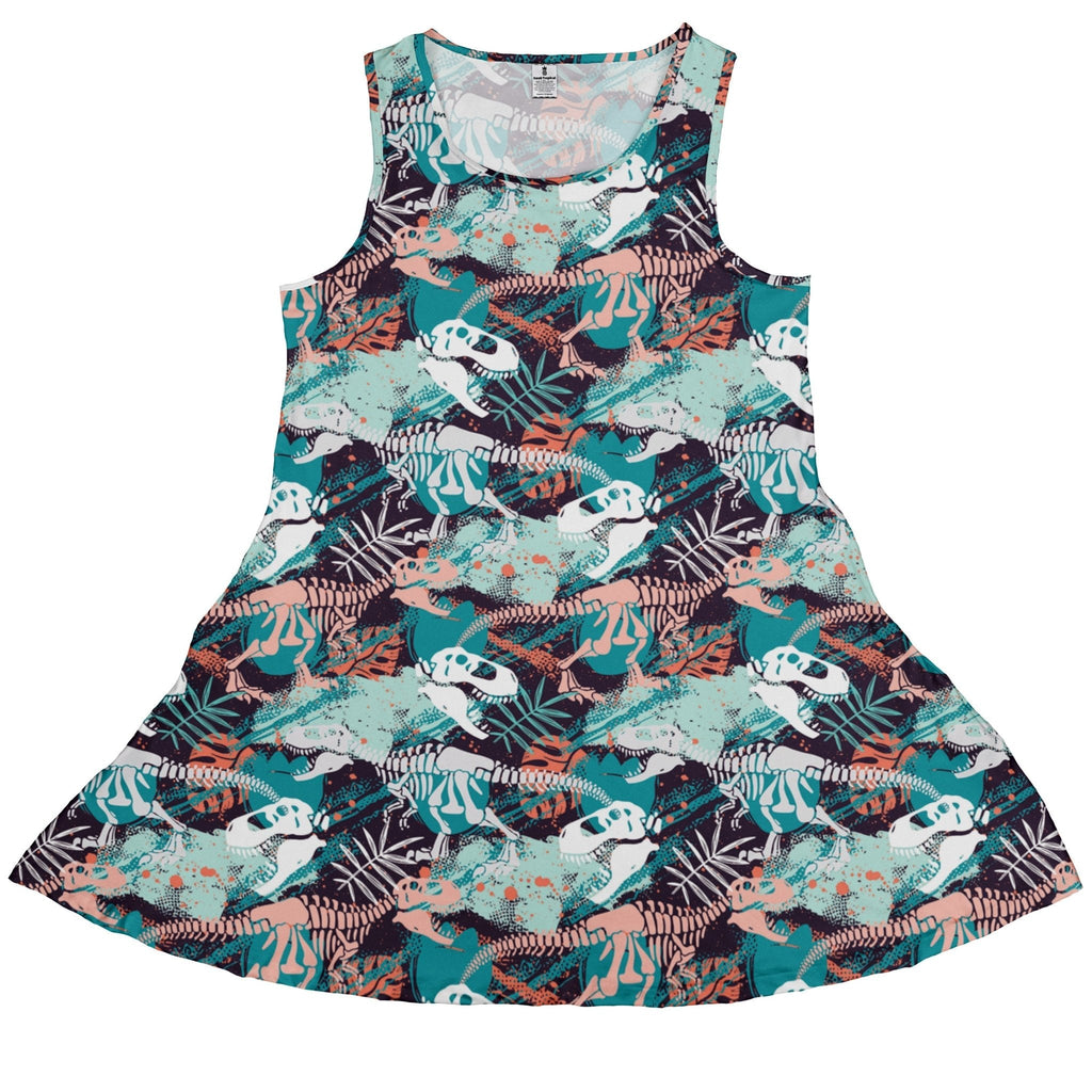 T - Rex Bones Footprints Green Dinosaur Dress Geek Nerd dinosaur print lx - C Maximalist Patterns