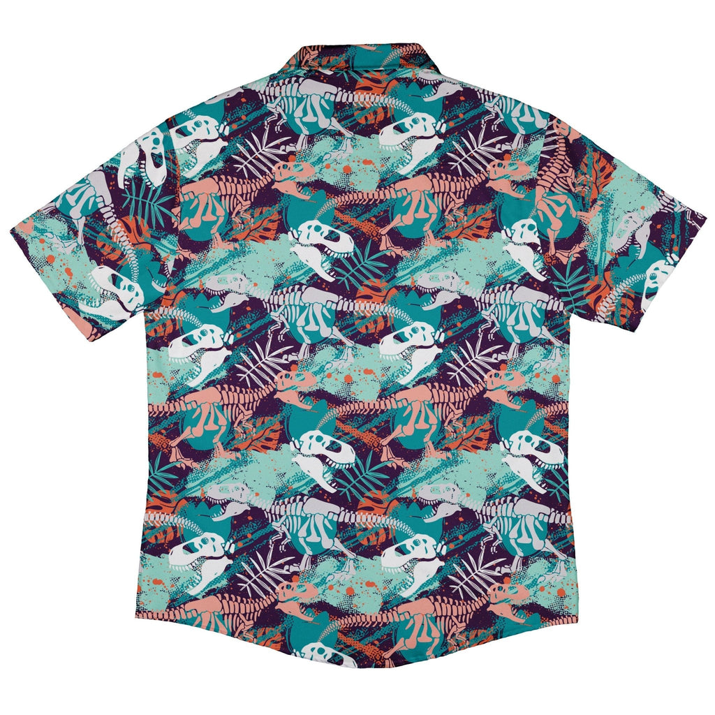 T-Rex Bones Footprints Green Dinosaur Button Up Shirt - adult sizing - dinosaur print - Maximalist Patterns