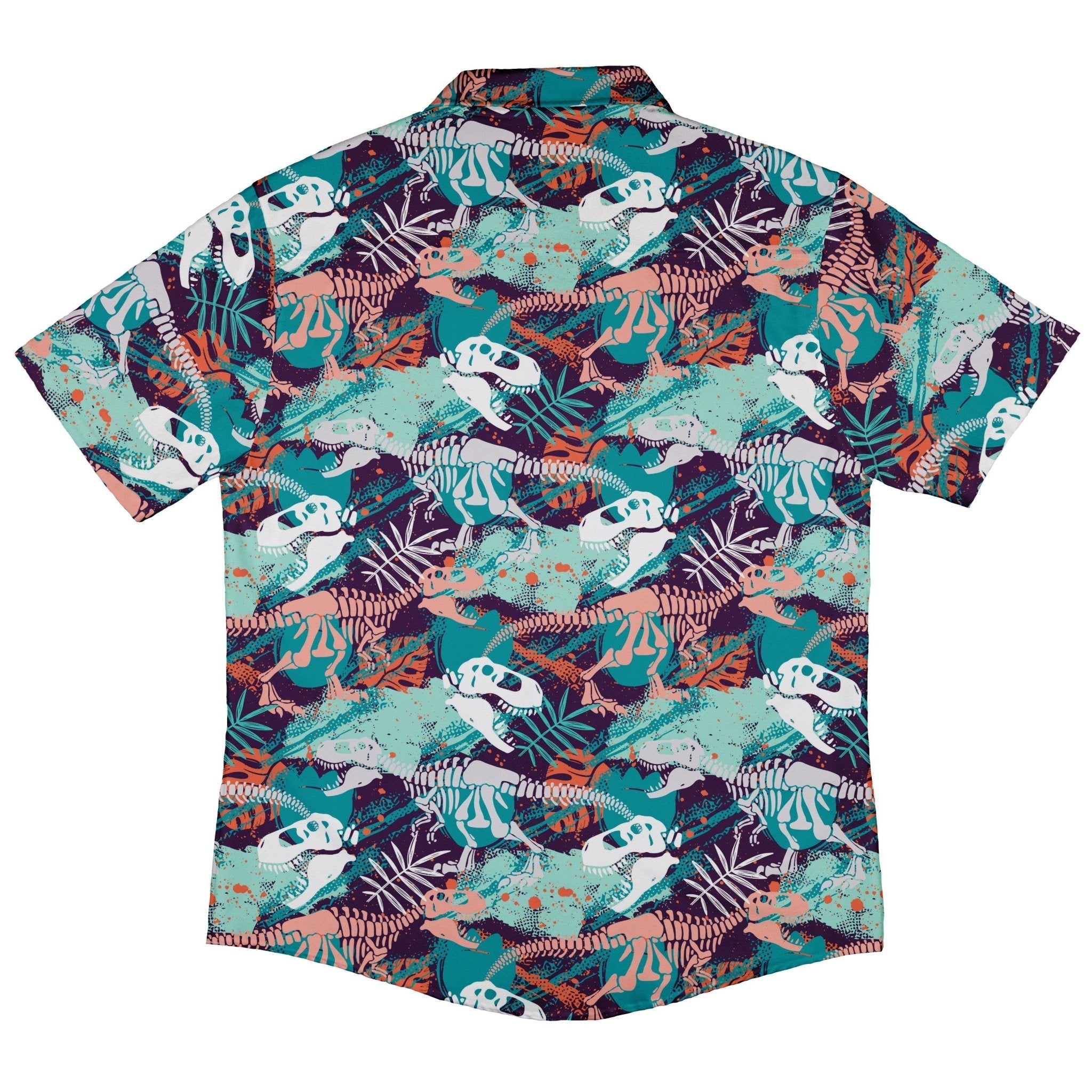 T-Rex Bones Footprints Green Dinosaur Button Up Shirt - adult sizing - dinosaur print - Maximalist Patterns
