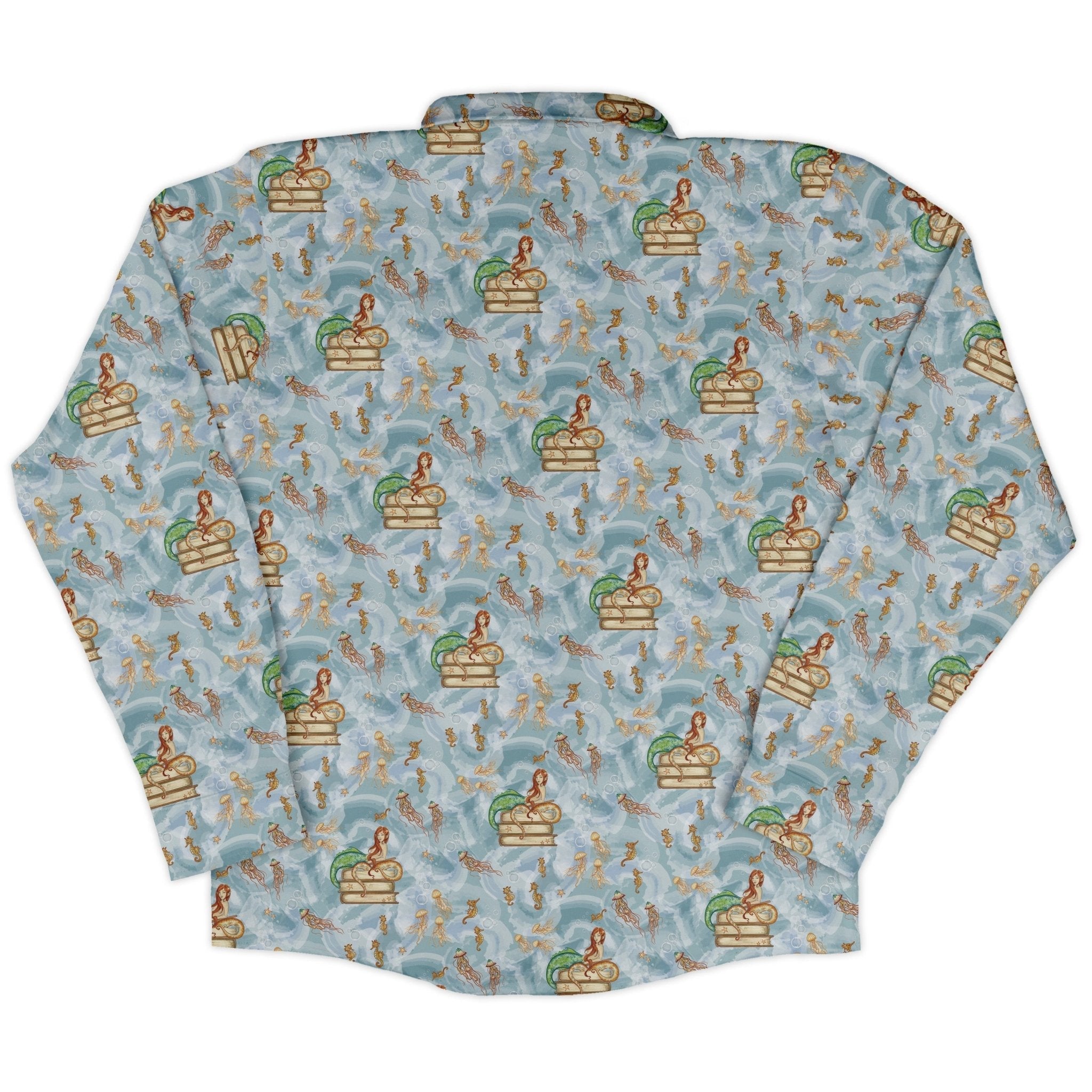 Tales of the Sea Long Sleeve Button Up Shirt Geek Nerd adult sizing Animal Patterns Book Prints