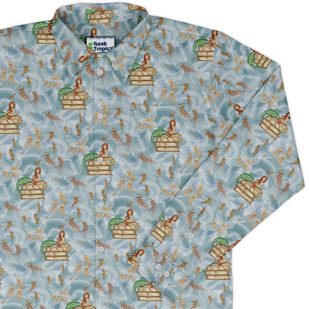 Tales of the Sea Long Sleeve Button Up Shirt Geek Nerd adult sizing Animal Patterns Book Prints