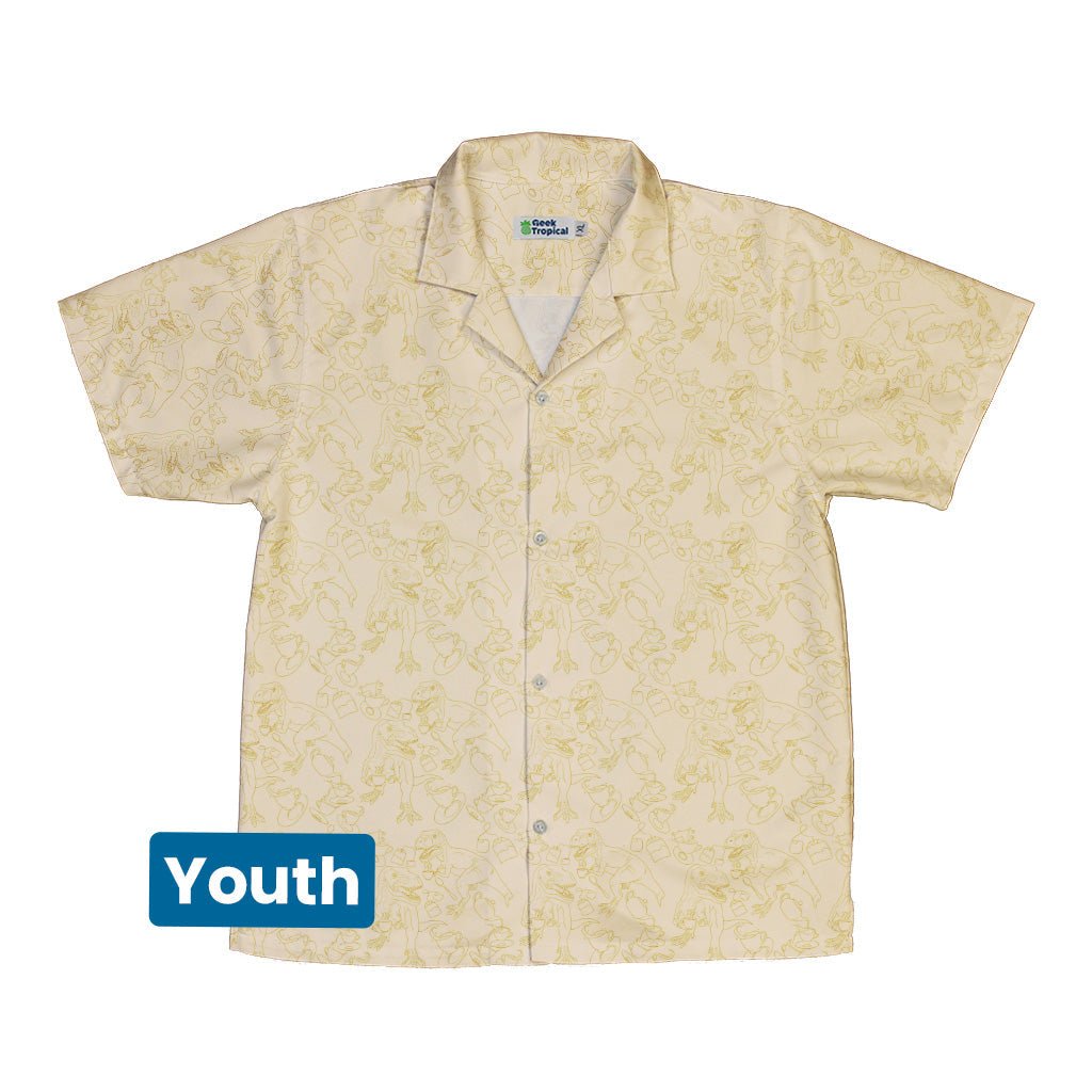 Tea Rex Youth Hawaiian Shirt Geek Nerd Design by Julie Kitzes dinosaur print funny prints