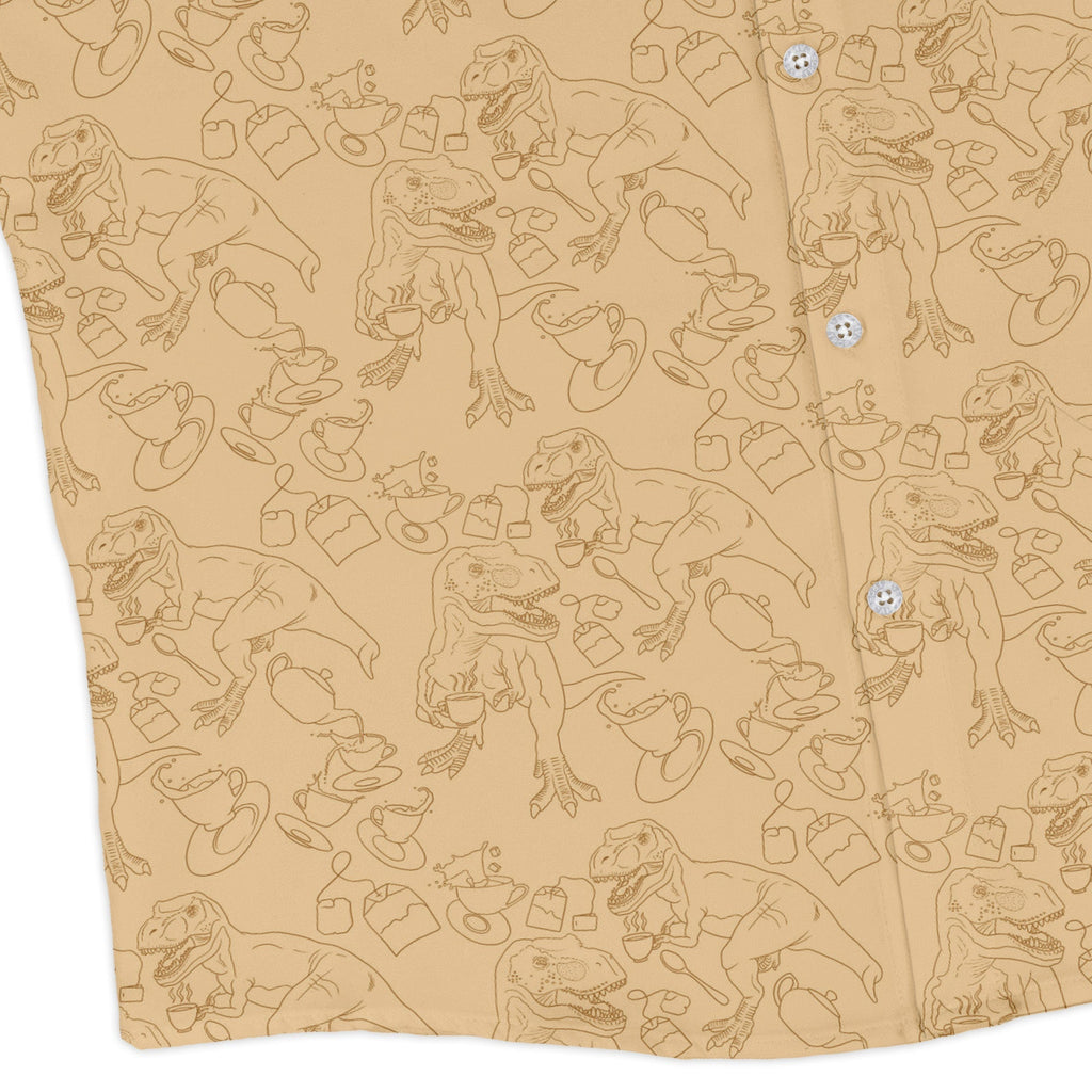Tea Rex Long Sleeve Button Up Shirt Geek Nerd adult sizing Design by Julie Kitzes dinosaur print
