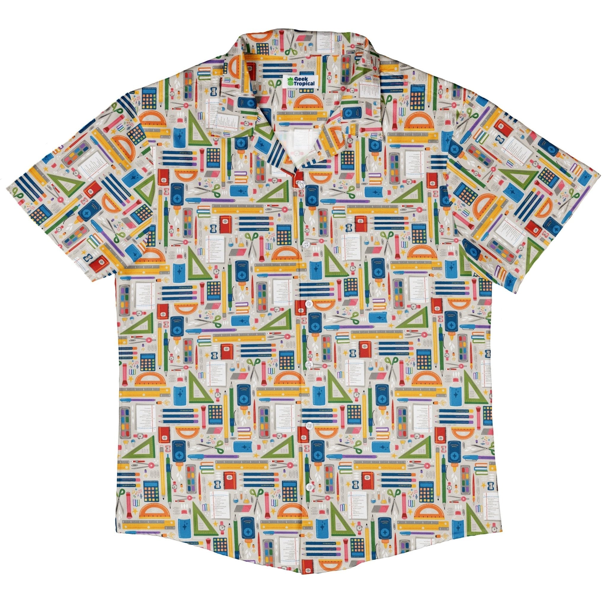 Teacher Student Supplies Button Up Shirt Geek Nerd adult sizing Design by Zirkus Design mathematics print