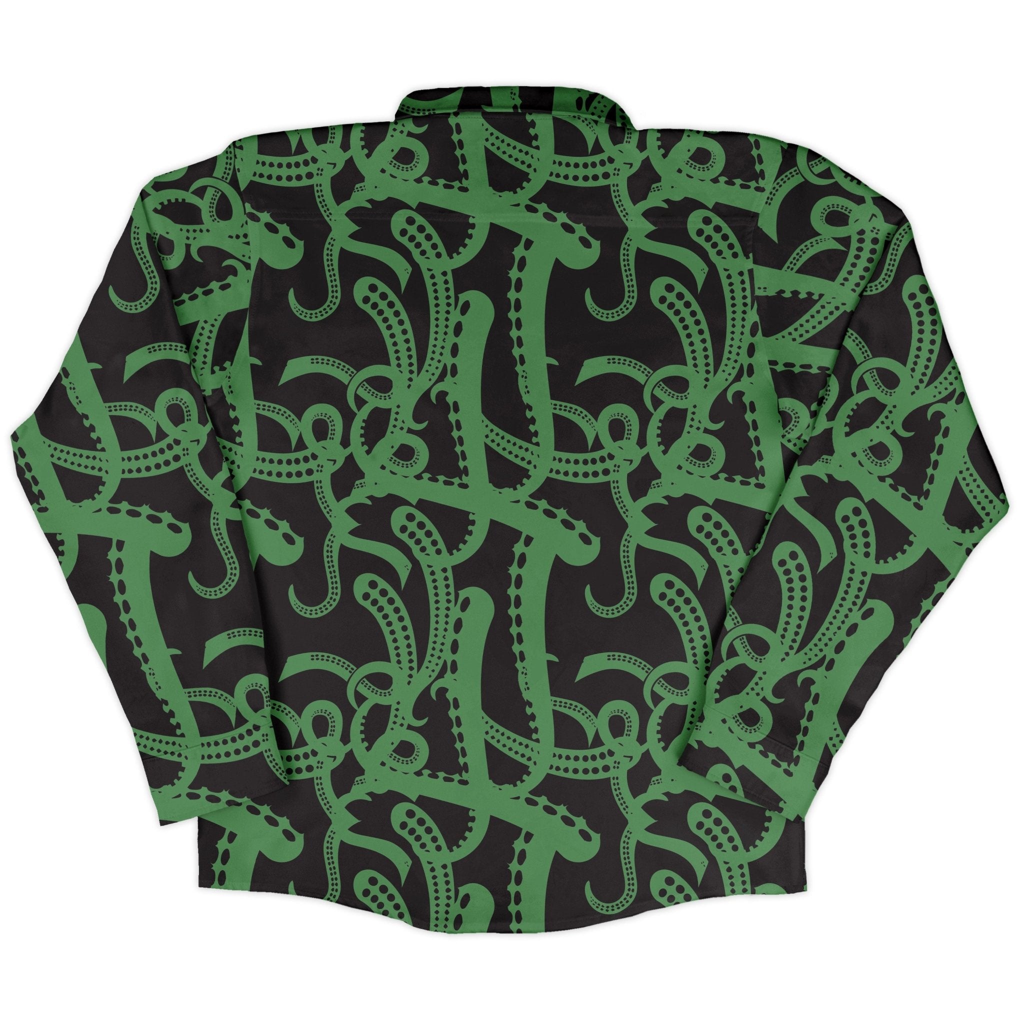 Tentacles of Cthulhu Green Long Sleeve Button Up Shirt Geek Nerd adult sizing Design by Heather Davenport Fantasy Prints
