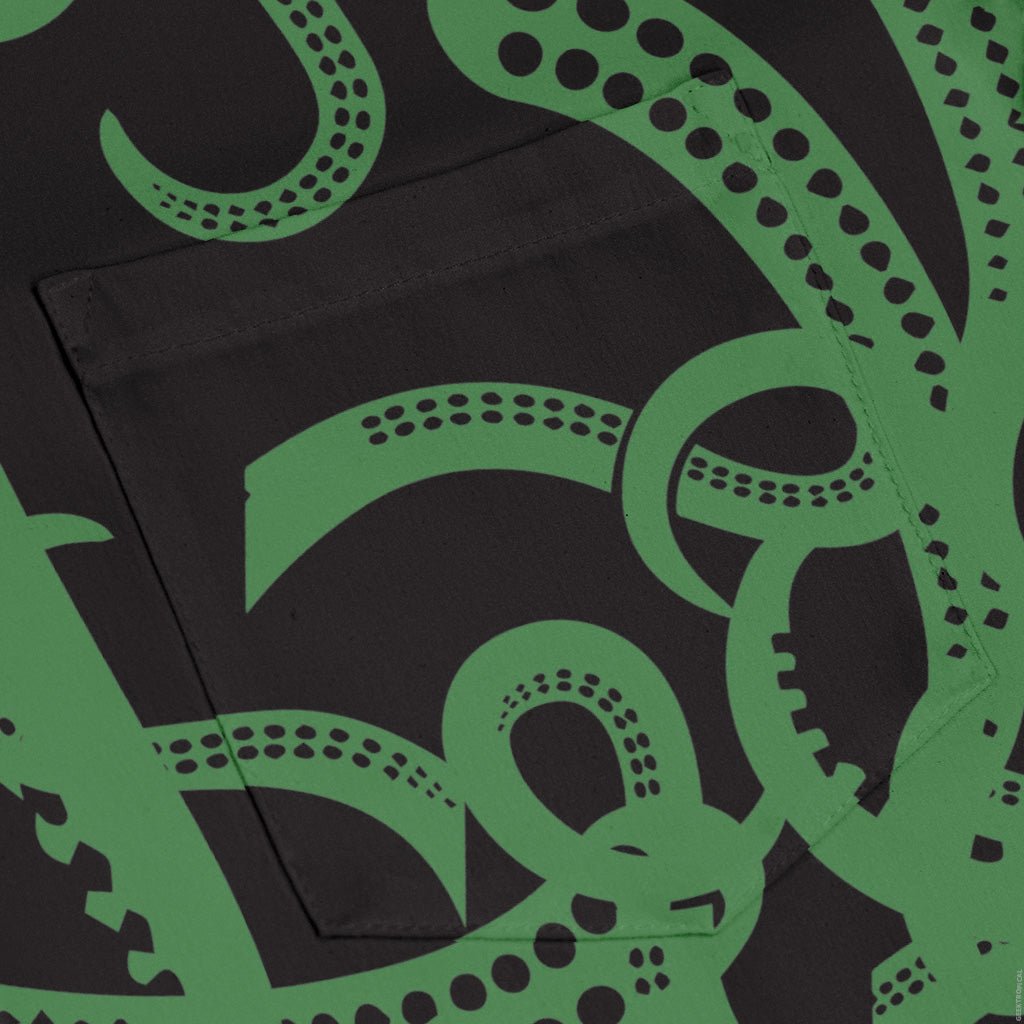 Tentacles of Cthulhu Green Long Sleeve Button Up Shirt Geek Nerd adult sizing Design by Heather Davenport Fantasy Prints