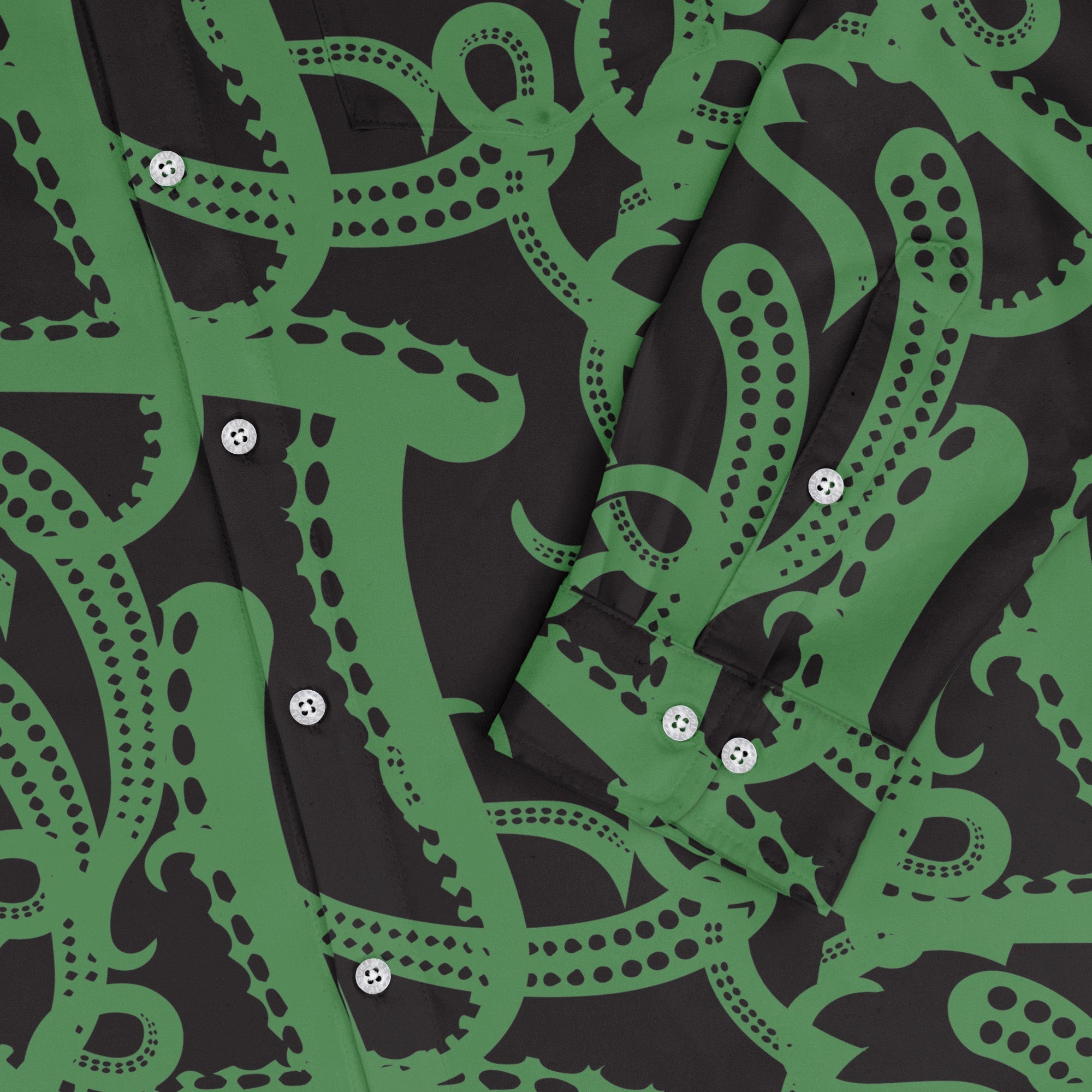 Tentacles of Cthulhu Green Long Sleeve Button Up Shirt Geek Nerd adult sizing Design by Heather Davenport Fantasy Prints