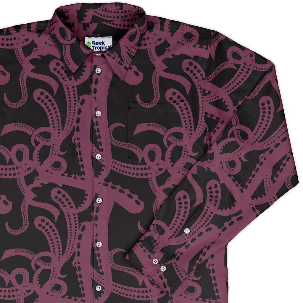 Tentacles of Cthulhu Long Sleeve Button Up Shirt Geek Nerd adult sizing Design by Heather Davenport Fantasy Prints