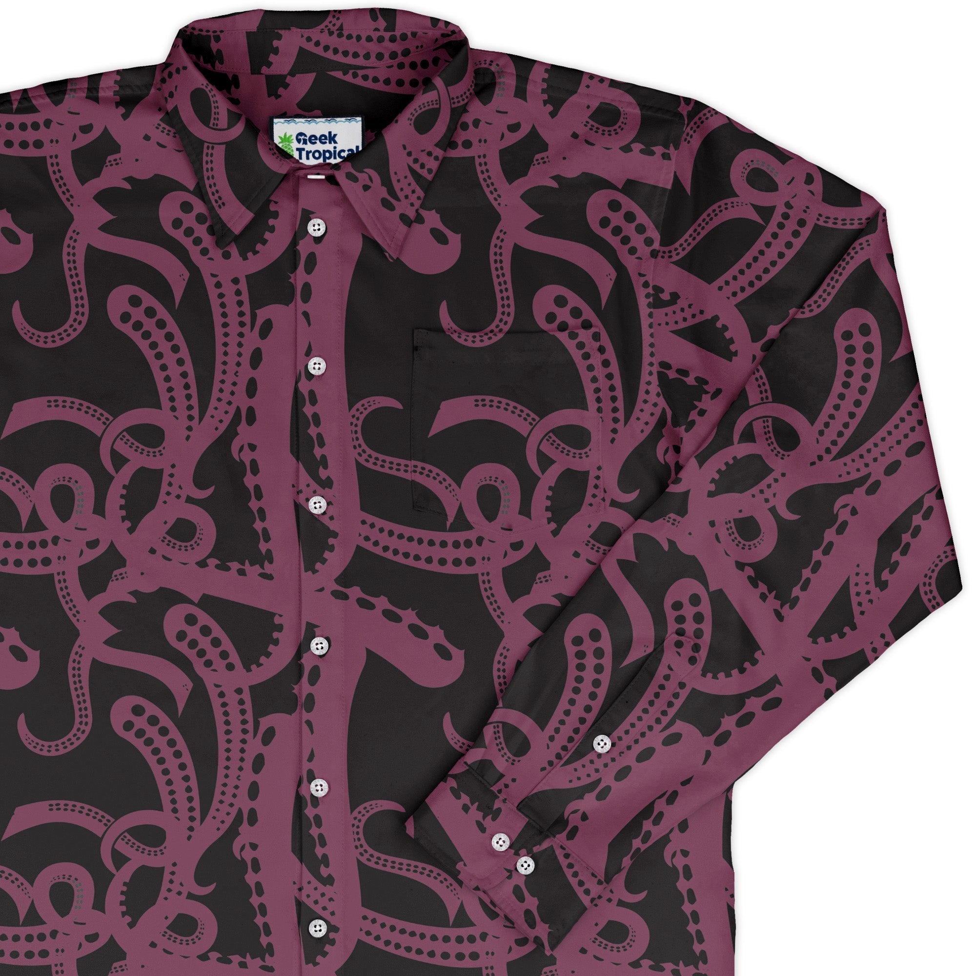 Tentacles of Cthulhu Long Sleeve Button Up Shirt Geek Nerd adult sizing Design by Heather Davenport Fantasy Prints