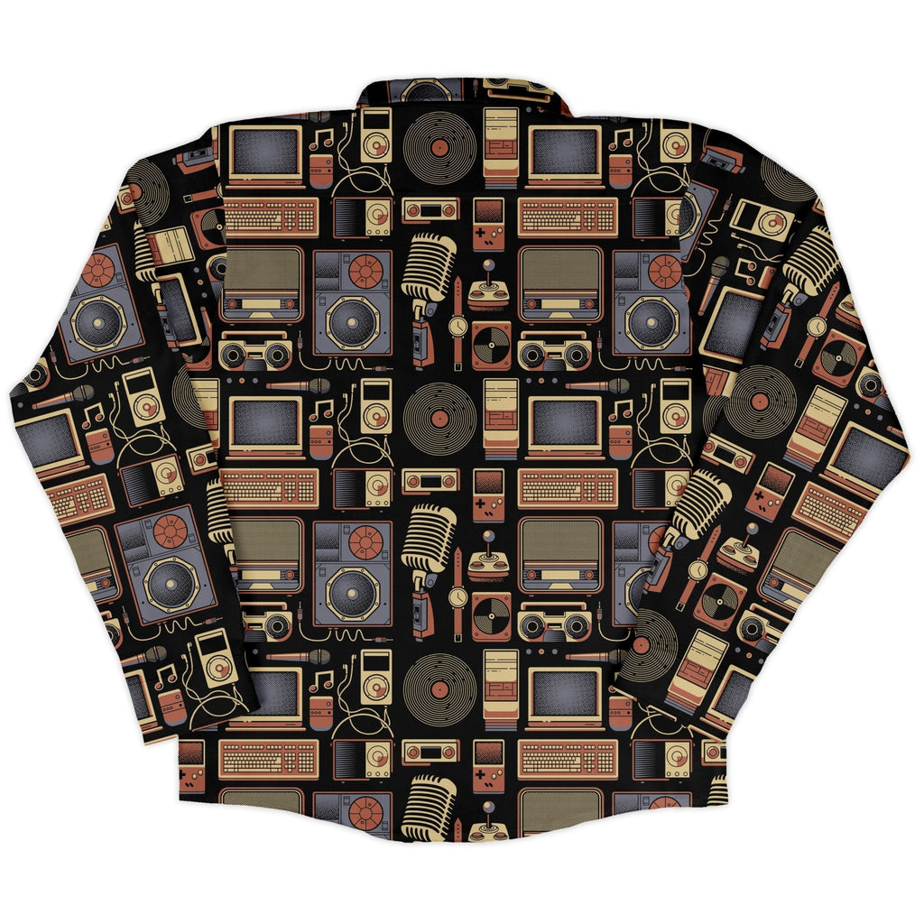 Throwback Tech Long Sleeve Button Up Shirt Geek Nerd adult sizing Design by Tobe Fonseca FLOW DESC WRITING
