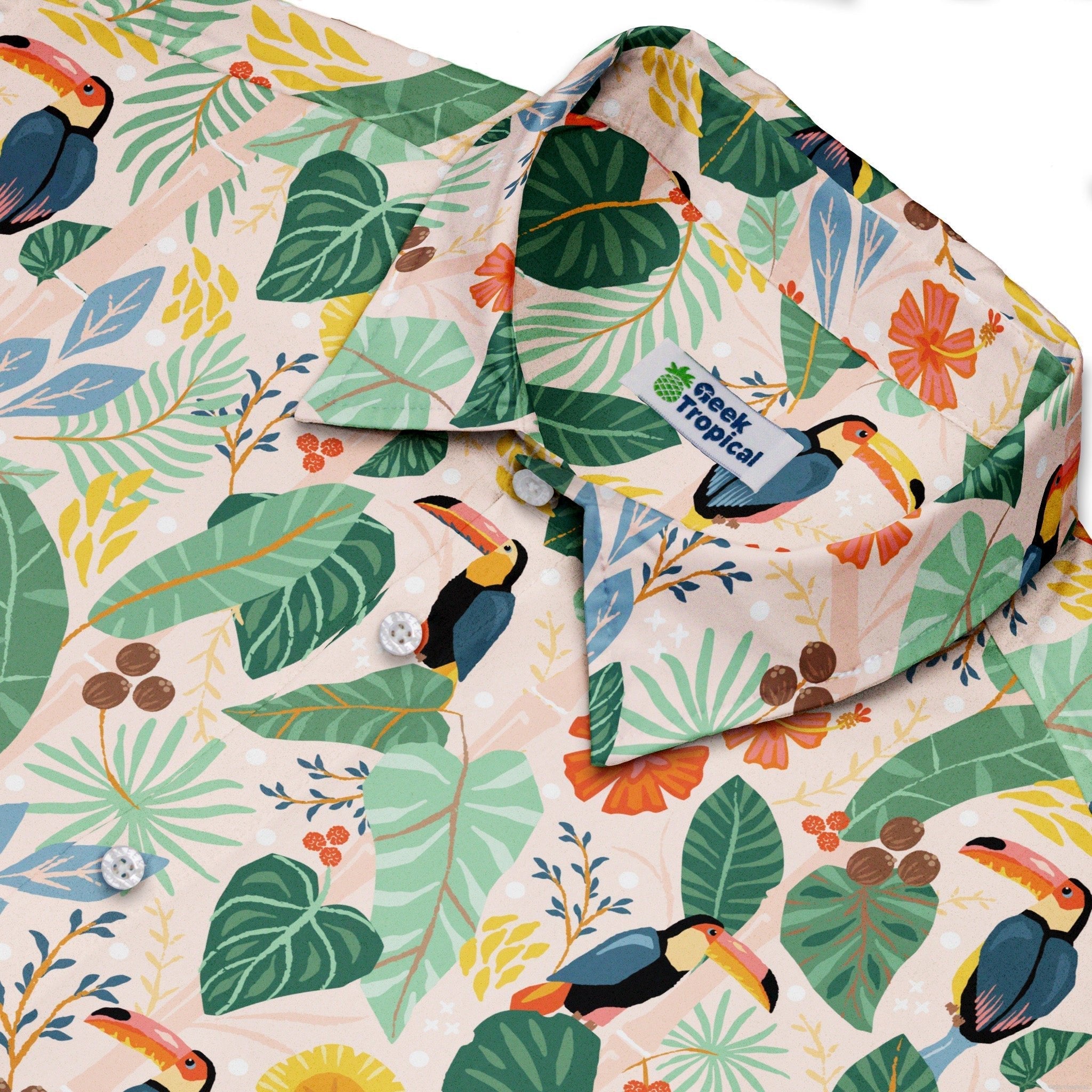 Toucan Tropica Button Up Shirt Geek Nerd adult sizing animal patterns botany print