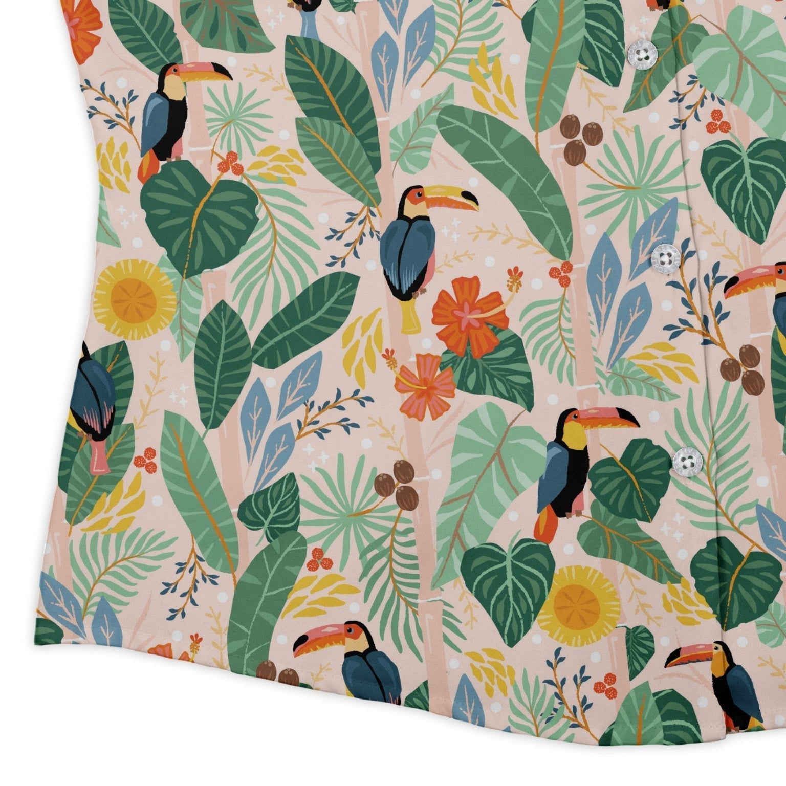 Toucan Tropica Curvy Button Up Shirt Geek Nerd animal patterns botany print Design by Zirkus Design