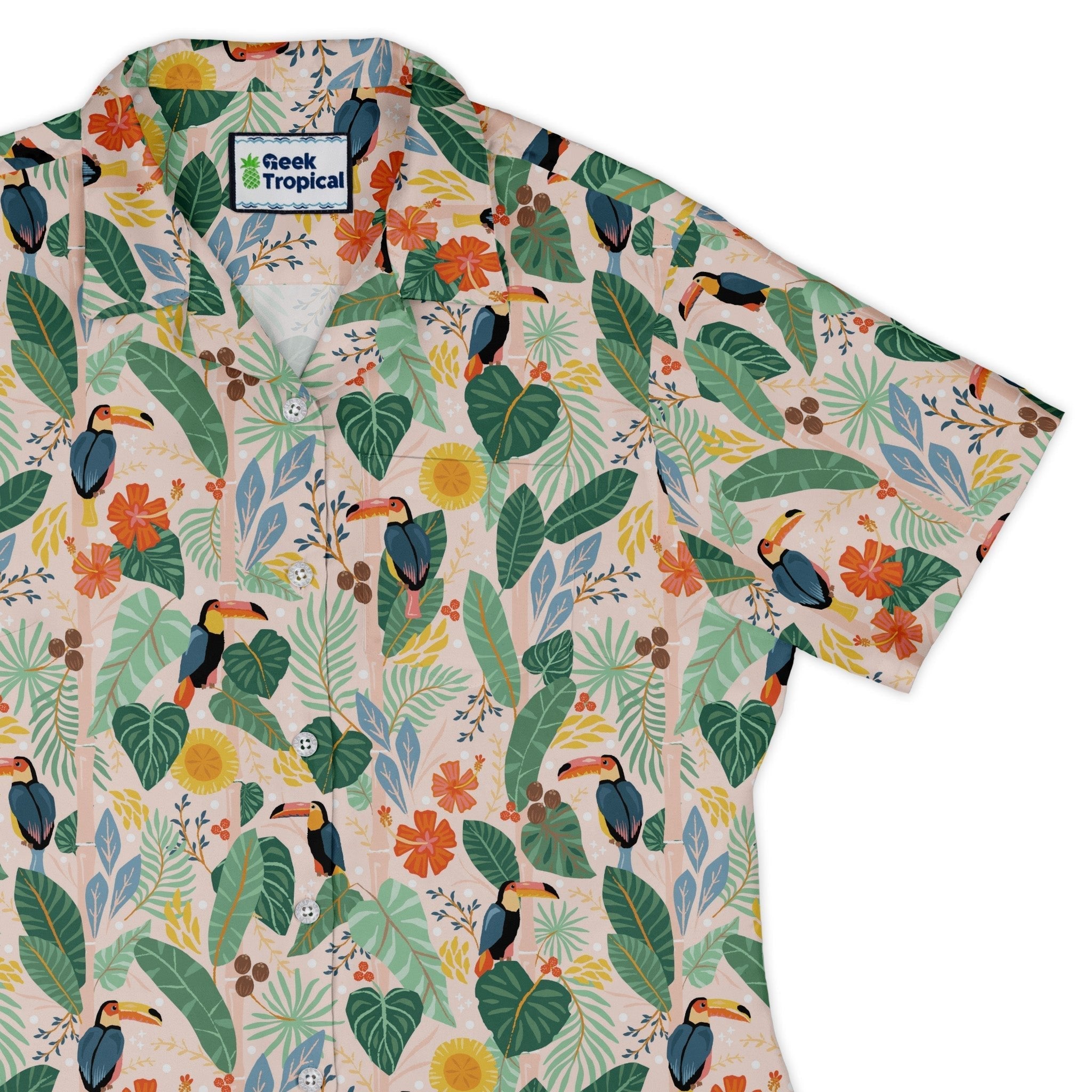 Toucan Tropica Curvy Button Up Shirt Geek Nerd animal patterns botany print Design by Zirkus Design