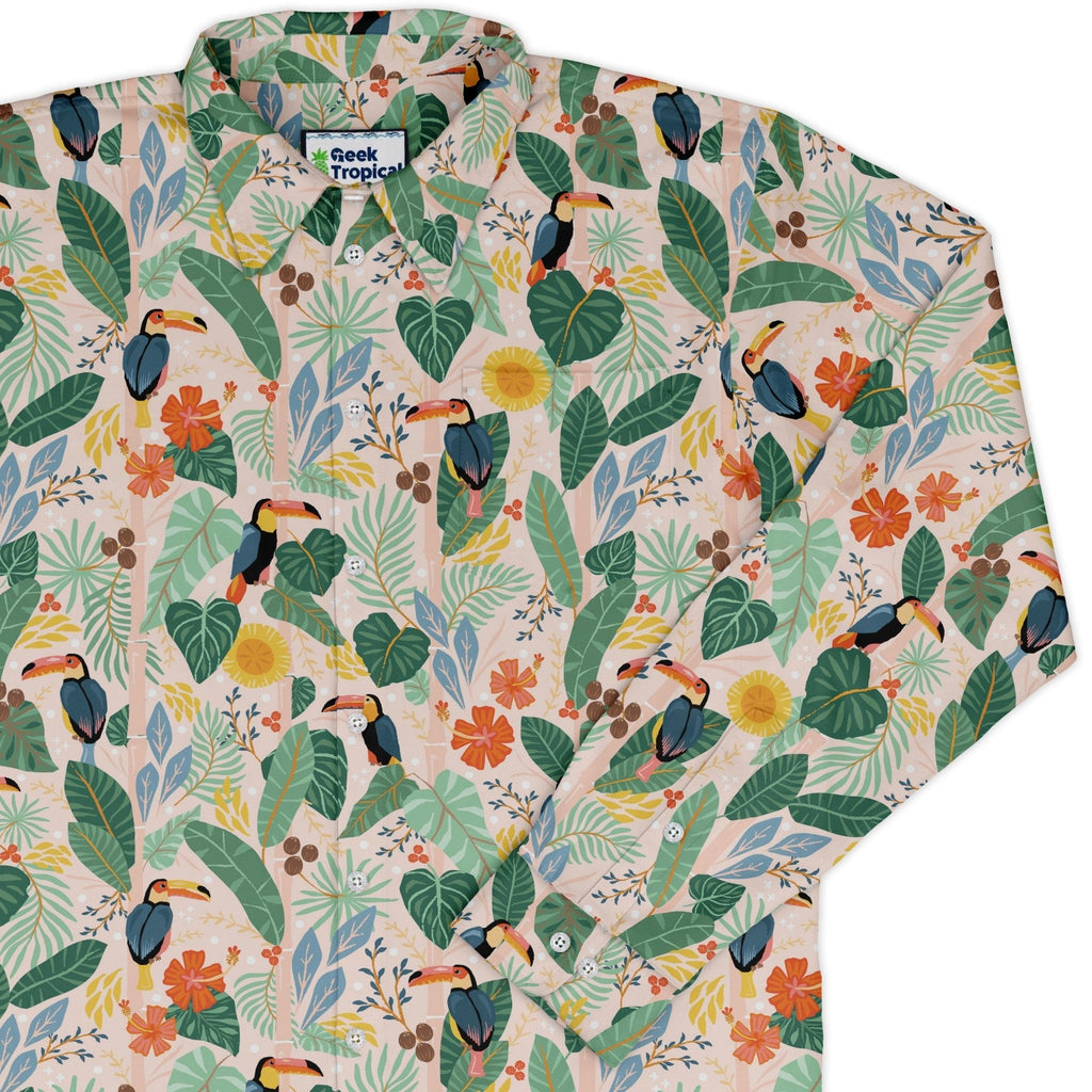Toucan Tropica Long Sleeve Button Up Shirt Geek Nerd adult sizing animal patterns botany print