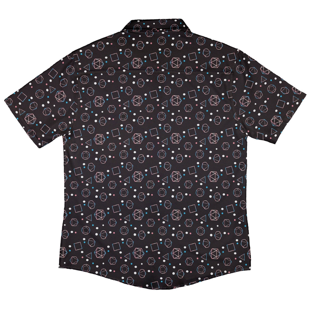 Trans Pride Flag DND Dice Button Up Shirt - adult sizing - Design by Heather Davenport - dnd & rpg print