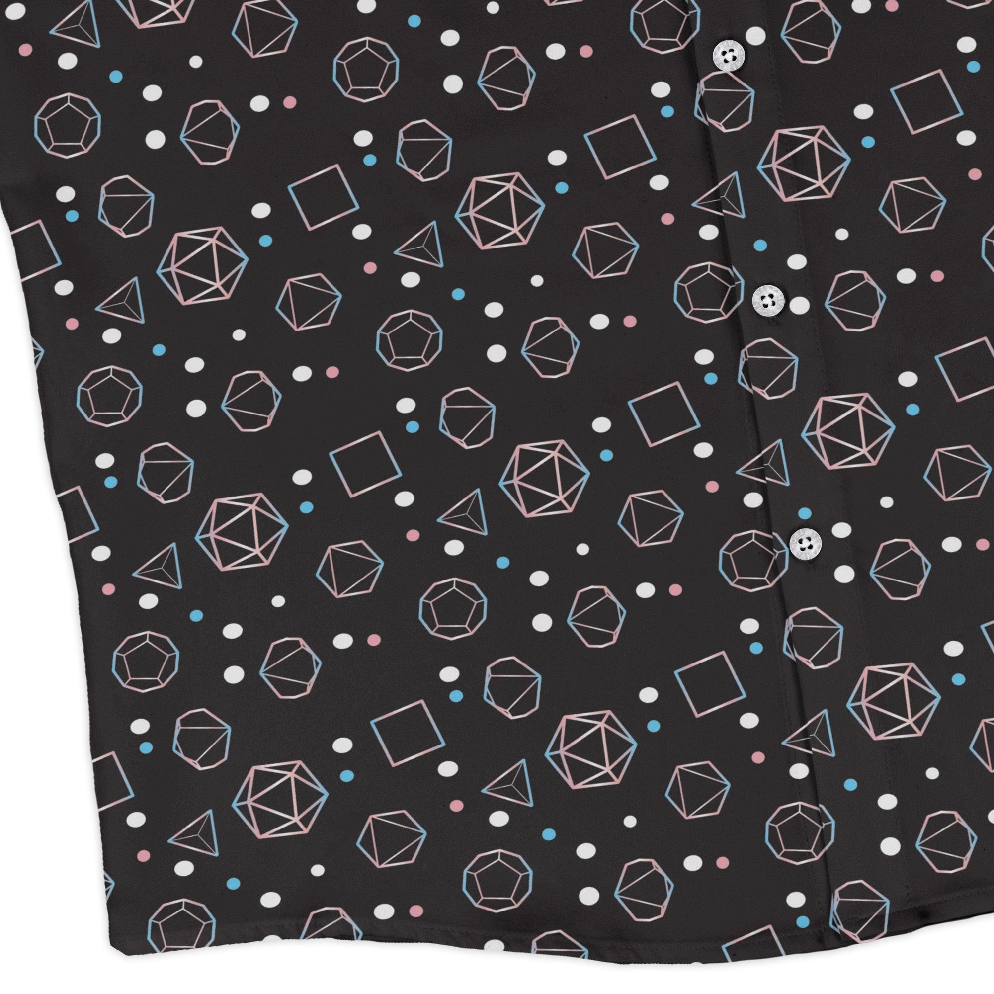 Trans Pride Flag Dnd Dice Long Sleeve Button Up Shirt Geek Nerd adult sizing Design by Heather Davenport dnd & rpg print