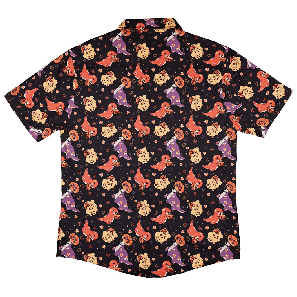 Trick or Treat Dinos Button Up Shirt Geek Nerd 0925 adult sizing All Adult Button Up Shirts