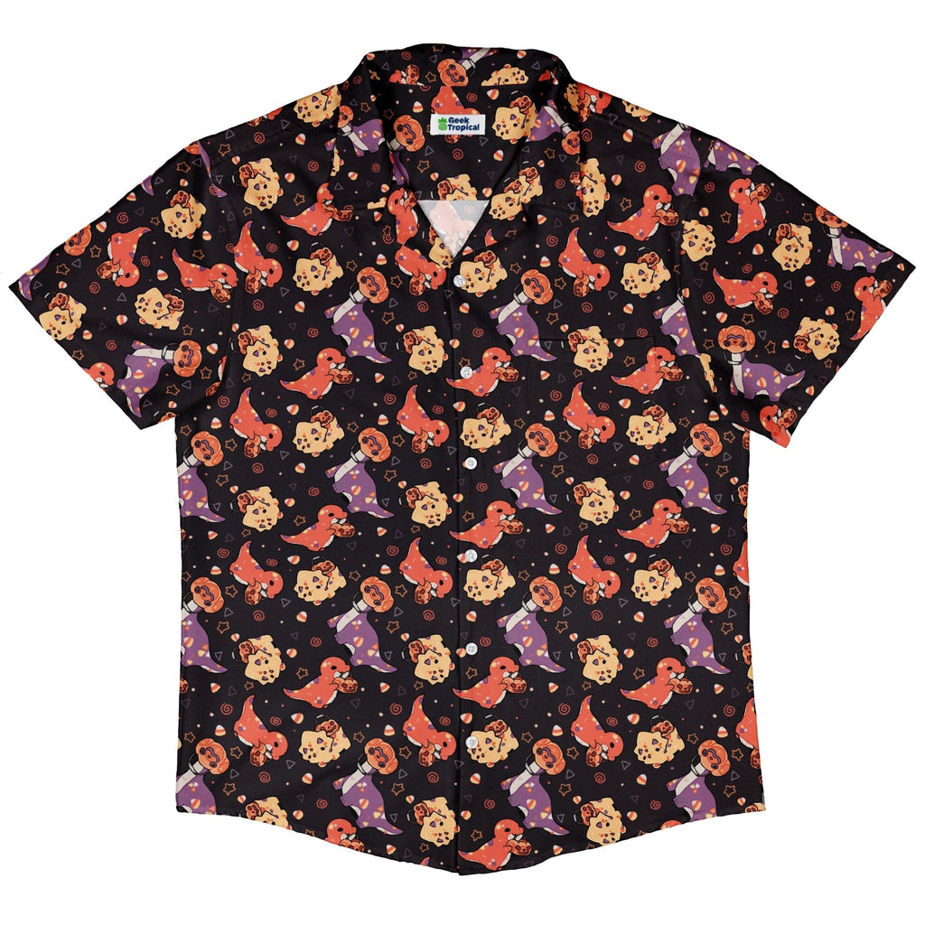 Trick or Treat Dinos Button Up Shirt Geek Nerd 0925 adult sizing All Adult Button Up Shirts