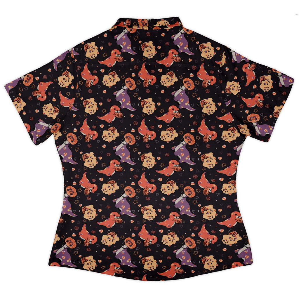 Trick or Treat Dinos Curvy Button Up Shirt Geek Nerd 0925 All Adult Button Up Shirts Animal Patterns