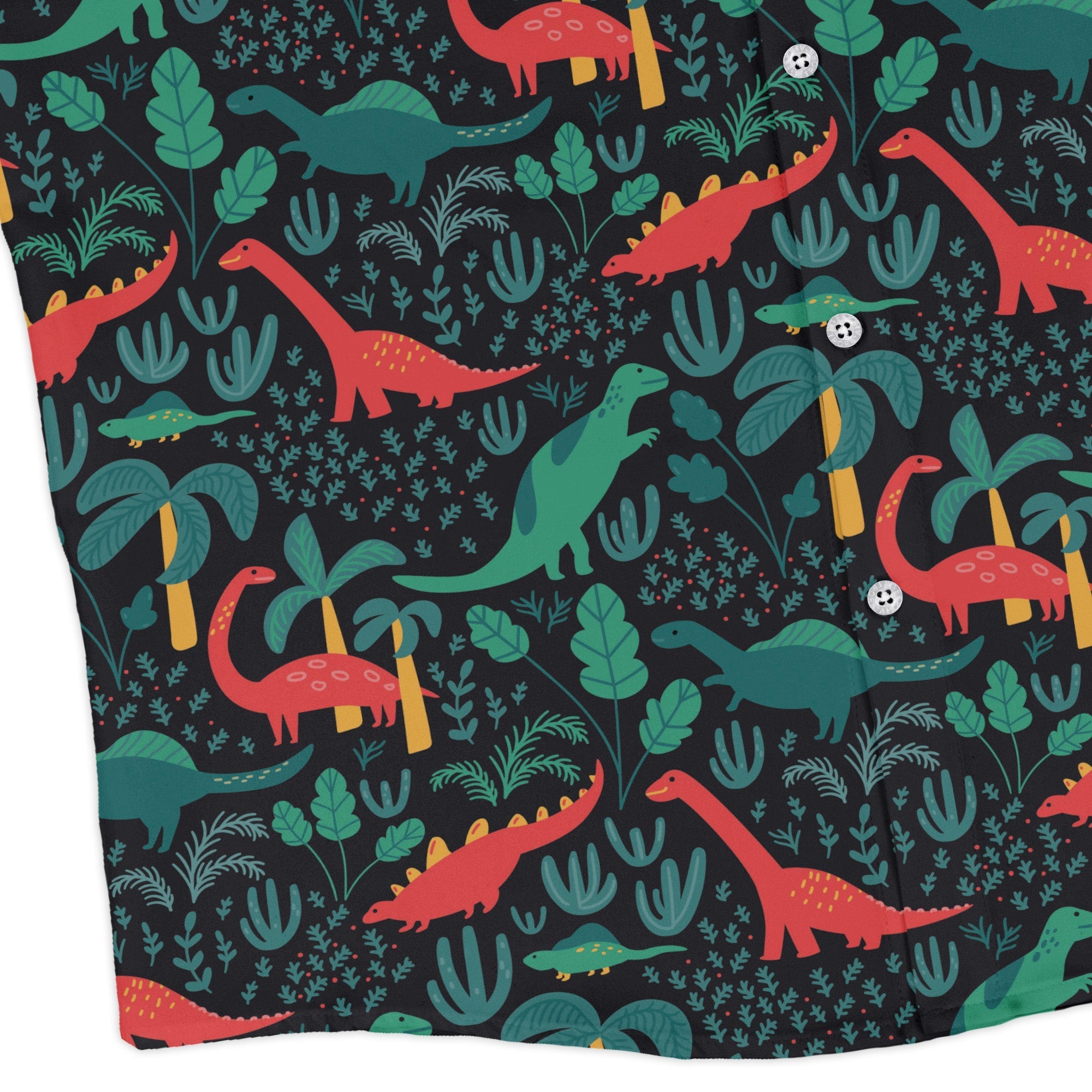 Tropical Dinosaur Green Aloha Long Sleeve Button Up Shirt Geek Nerd adult sizing dinosaur print FLOW DESC WRITING