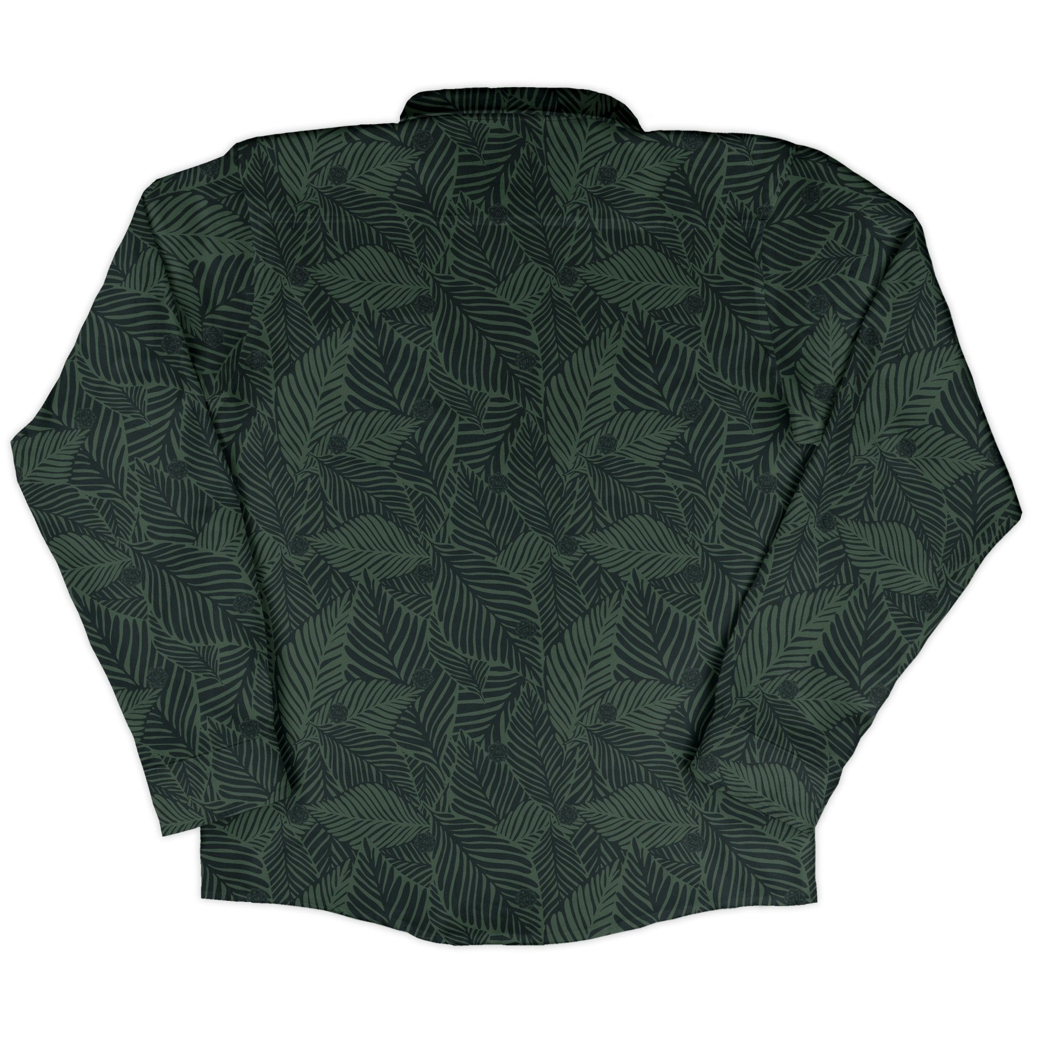 Tropical Dnd Dice Long Sleeve Button Up Shirt Geek Nerd adult sizing Design by Dunking Toast dnd & rpg print