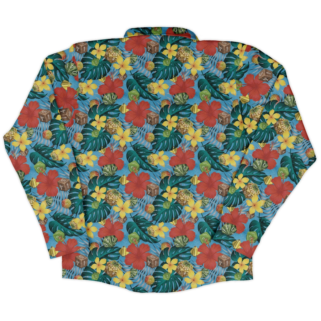 Tropical Fruit Dice Dnd Long Sleeve Button Up Shirt Geek Nerd adult sizing Designs by Nathan dnd & rpg print