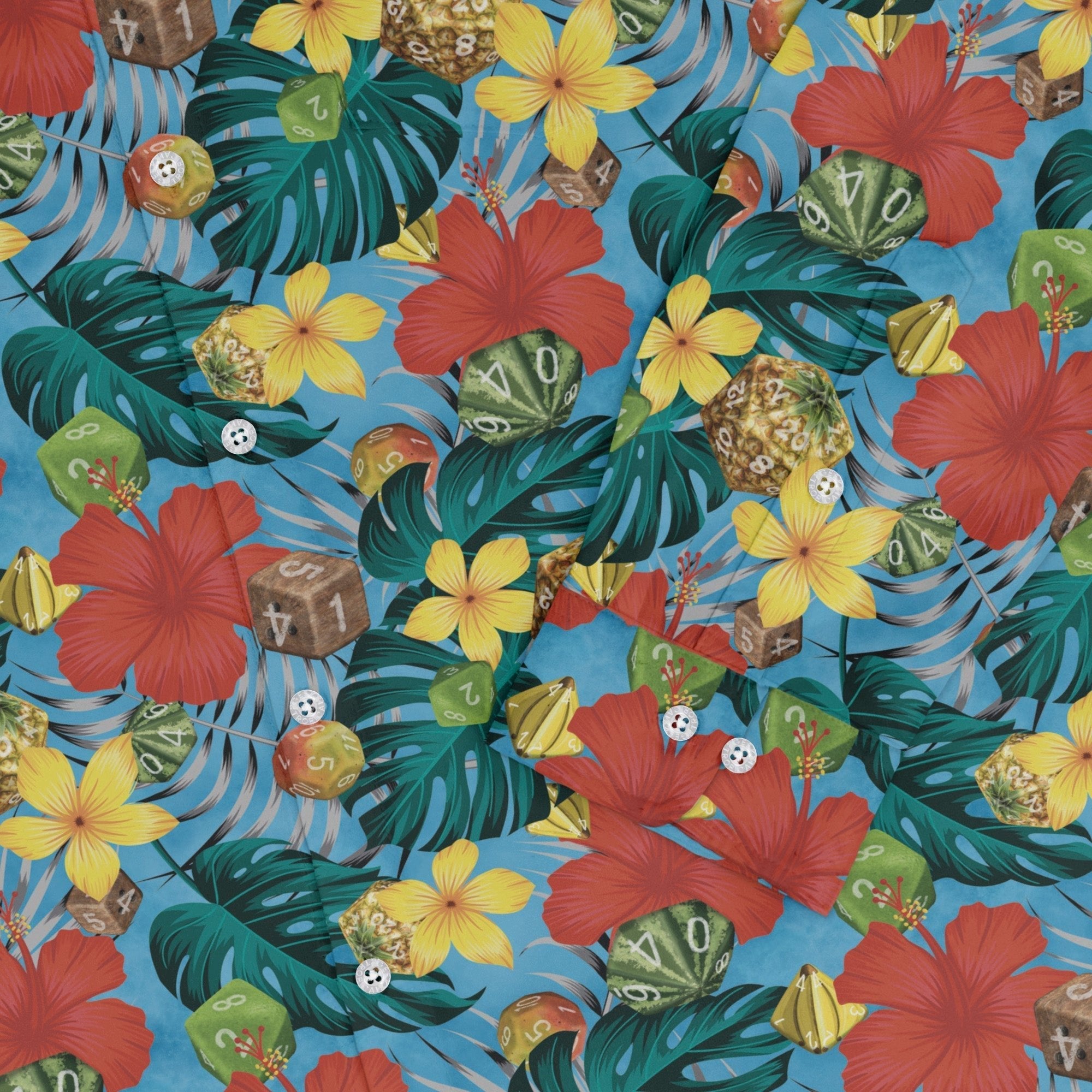 Tropical Fruit Dice Dnd Long Sleeve Button Up Shirt Geek Nerd adult sizing Designs by Nathan dnd & rpg print