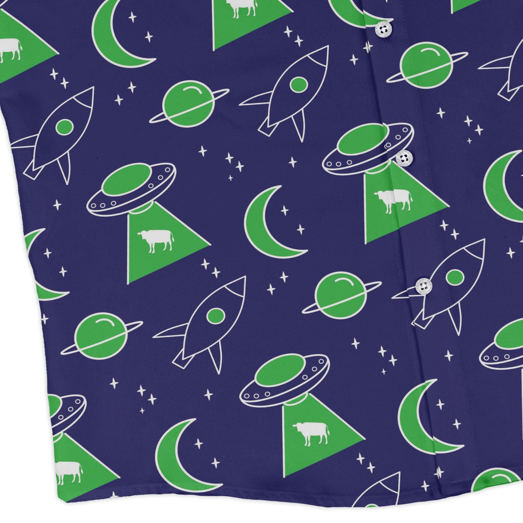 UFO Cow Abduction Long Sleeve Button Up Shirt Geek Nerd adult sizing Animal Patterns Design by Heather Davenport