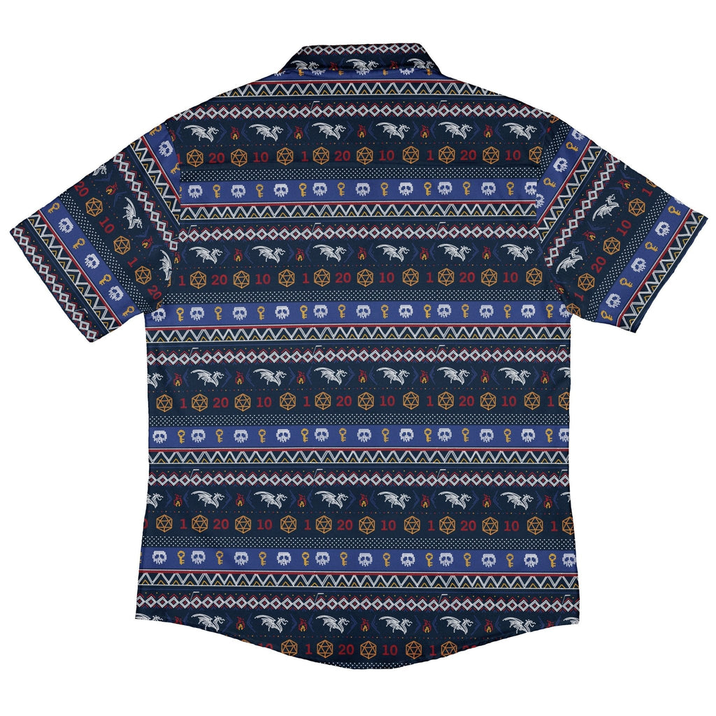 Ugly Christmas Sweater DND Adventure Button Up Shirt Geek Nerd adult sizing Christmas Print Design by Claire Murphy