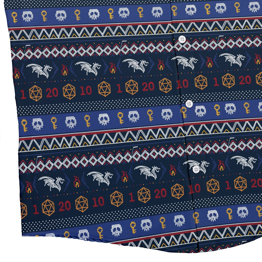 Ugly Christmas Sweater DND Adventure Button Up Shirt Geek Nerd adult sizing Christmas Print Design by Claire Murphy