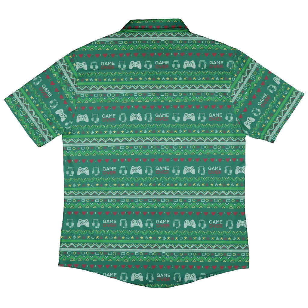 Ugly Christmas Sweater Video Gamer Button Up Shirt Geek Nerd adult sizing Christmas Print Design by Claire Murphy