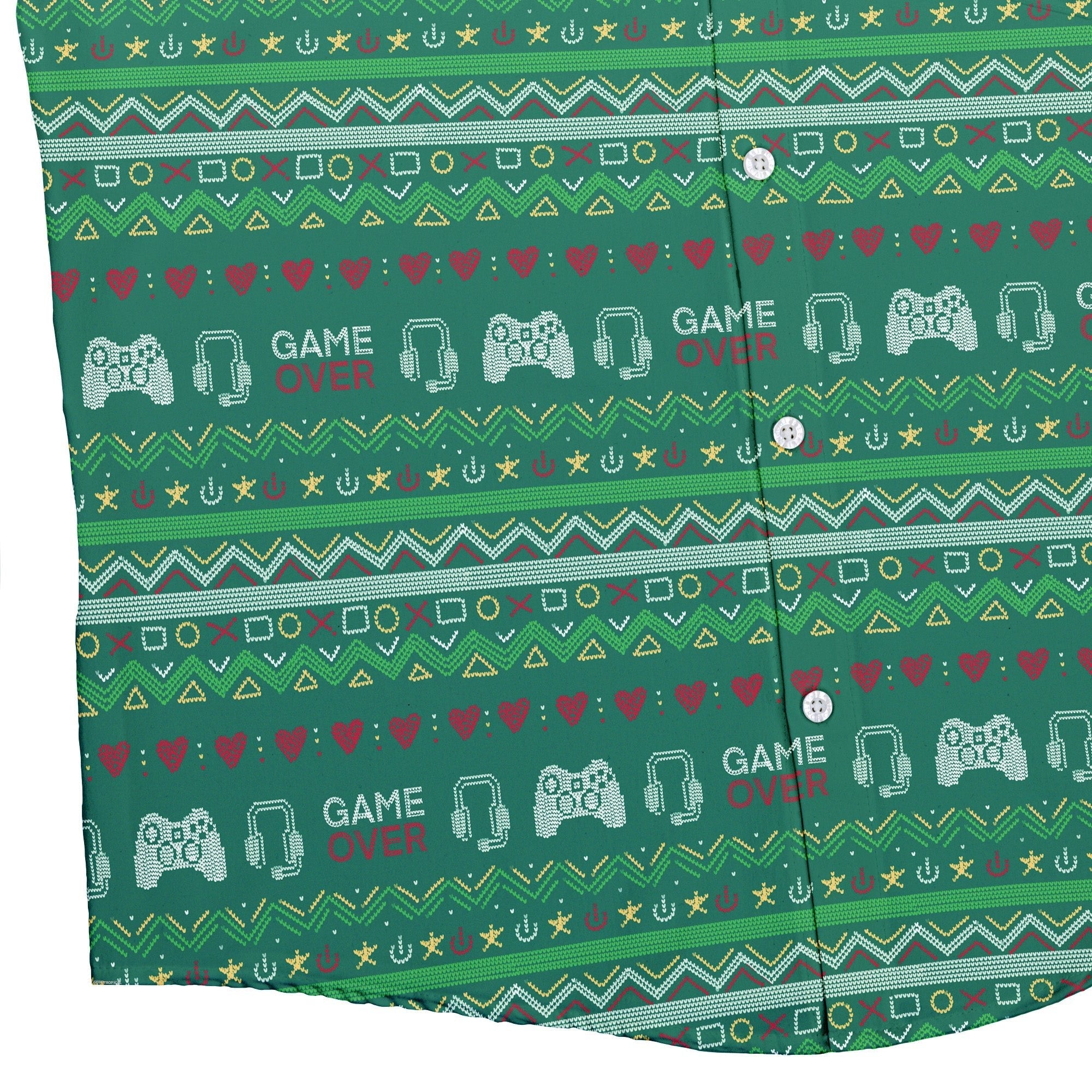 Ugly Christmas Sweater Video Gamer Button Up Shirt Geek Nerd adult sizing Christmas Print Design by Claire Murphy