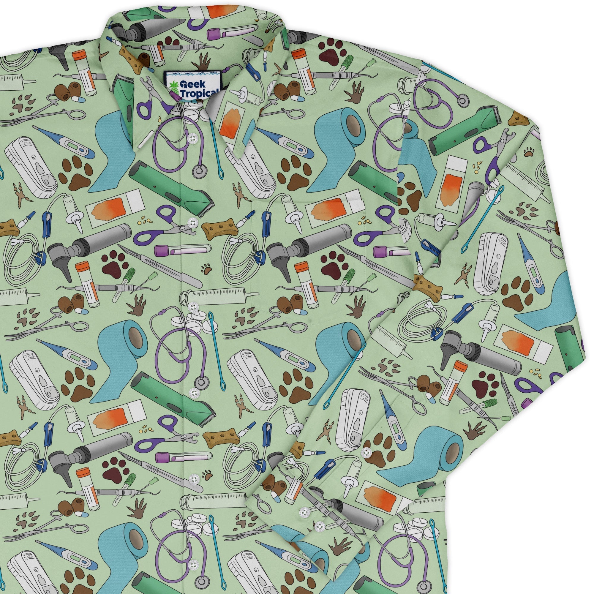 Vet Tech Long Sleeve Button Up Shirt Geek Nerd 0925 adult sizing All Adult Button Up Shirts
