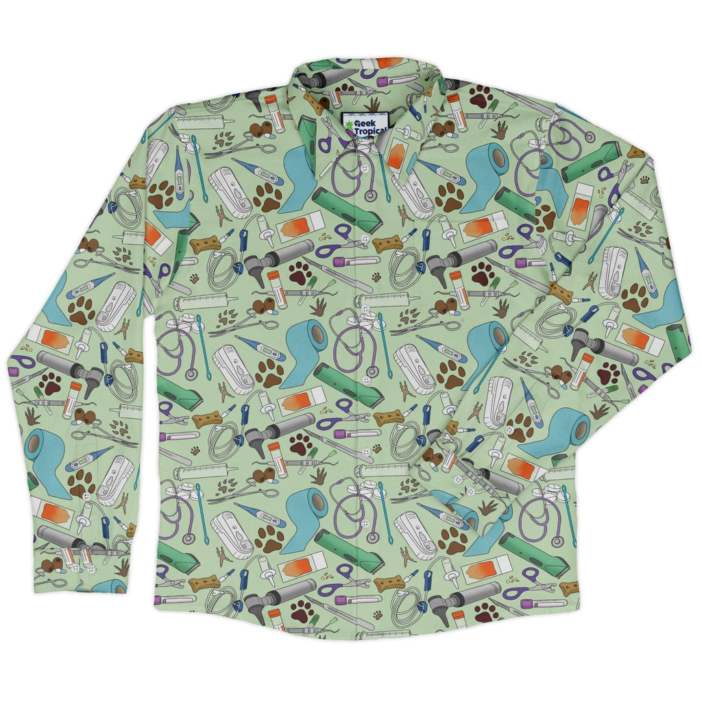 Vet Tech Long Sleeve Button Up Shirt Geek Nerd 0925 adult sizing All Adult Button Up Shirts