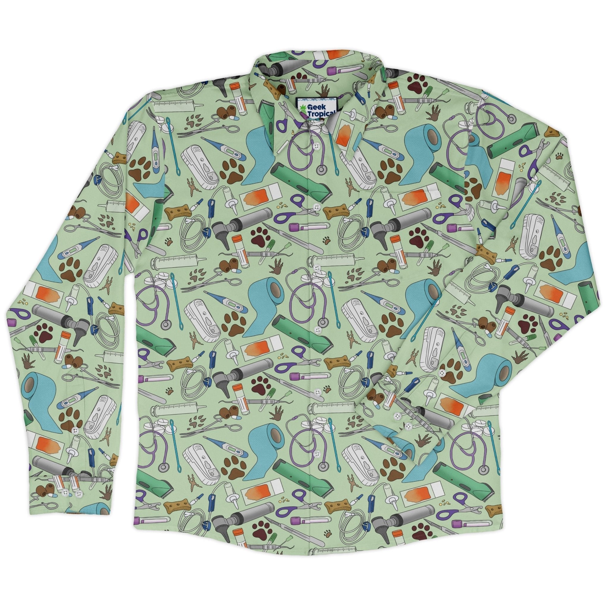 Vet Tech Long Sleeve Button Up Shirt Geek Nerd 0925 adult sizing All Adult Button Up Shirts
