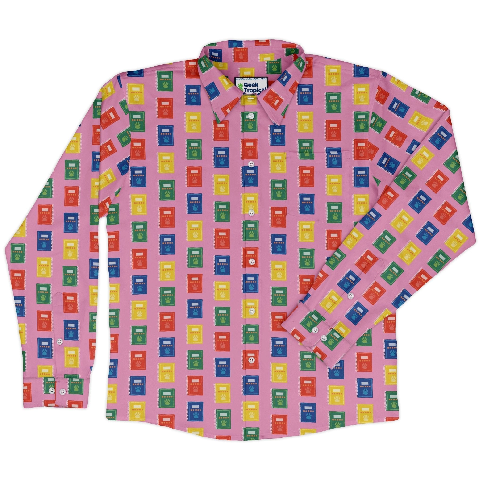 Vet Text Books Long Sleeve Button Up Shirt Geek Nerd adult sizing animal patterns Design by Zirkus Design