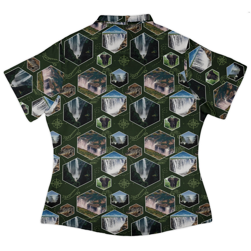 Victoria Falls Wonder Curvy Button Up Shirt Geek Nerd 0925 All Adult Button Up Shirts Animal Patterns