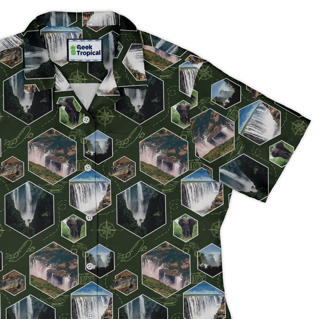 Victoria Falls Wonder Curvy Button Up Shirt Geek Nerd 0925 All Adult Button Up Shirts Animal Patterns