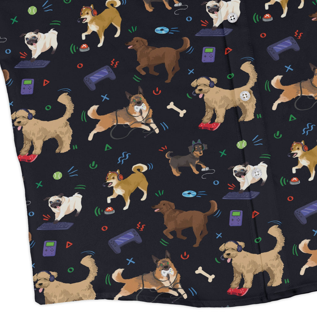 Video Game Dogs Dark Long Sleeve Button Up Shirt Geek Nerd adult sizing Animal Patterns Design by Claire Murphy
