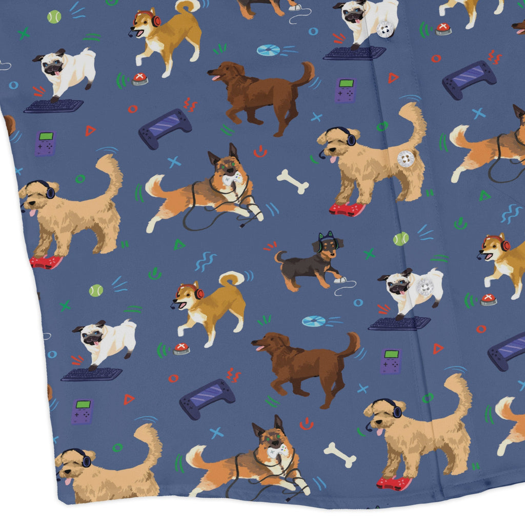 Video Game Dogs Light Long Sleeve Button Up Shirt Geek Nerd adult sizing Animal Patterns Design by Claire Murphy