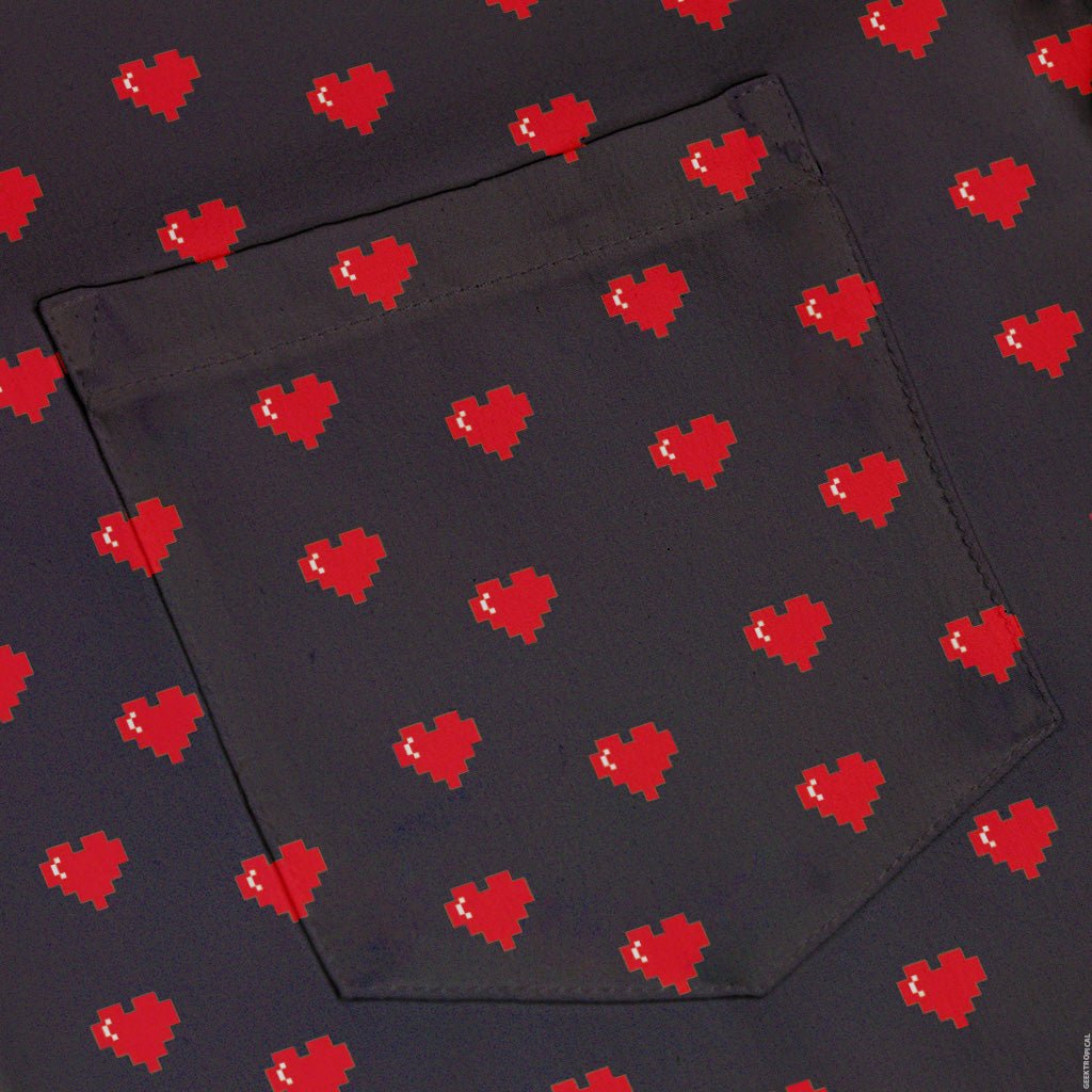 Video Game Hearts Black Button Up Shirt - adult sizing - Design by Heather Davenport - Simple Patterns