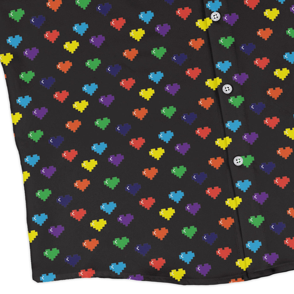 Video Game LGBTQ+ Pride Hearts Long Sleeve Button Up Shirt Geek Nerd adult sizing Design by Heather Davenport Pride Patterns
