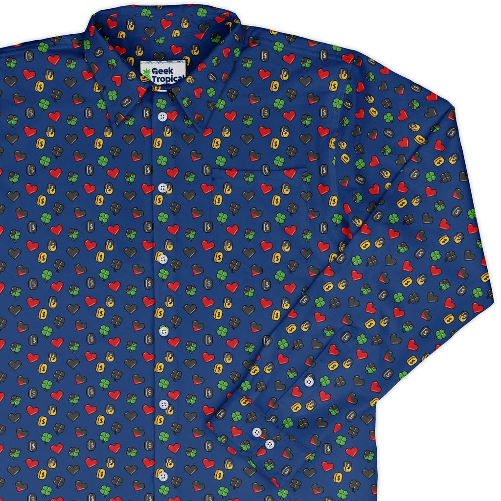Video Game Stats Long Sleeve Button Up Shirt Geek Nerd 0925 adult sizing All Adult Button Up Shirts