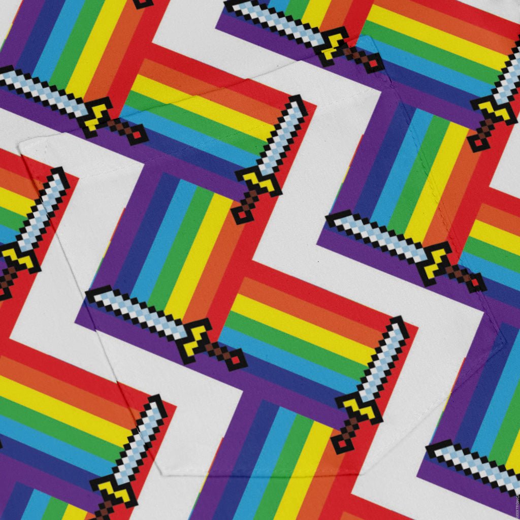 Video Game Swords Rainbow LGBTQ+ Pride Long Sleeve Button Up Shirt Geek Nerd adult sizing Design by Heather Davenport Pride Patterns