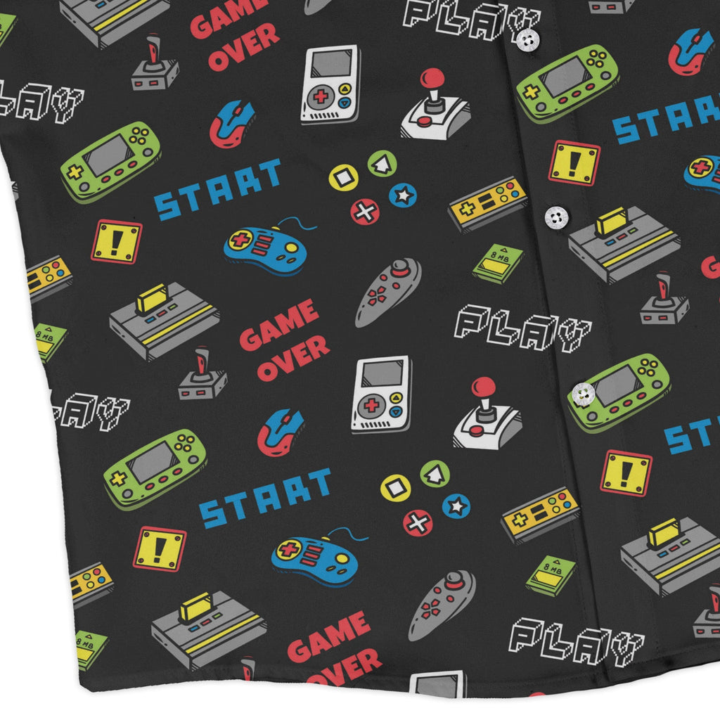 Video Gamer Black Video Game Long Sleeve Button Up Shirt Geek Nerd adult sizing video game arcade print
