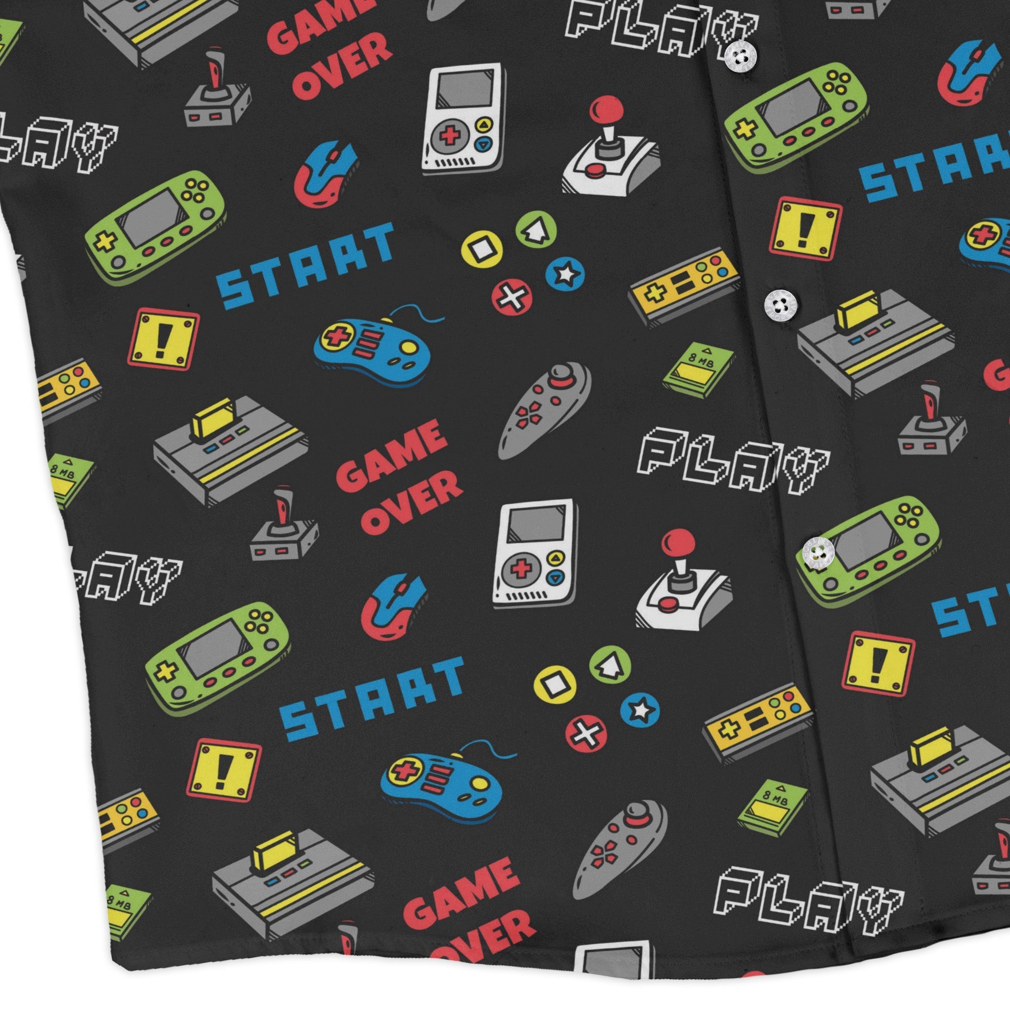 Video Gamer Black Video Game Long Sleeve Button Up Shirt Geek Nerd adult sizing video game arcade print