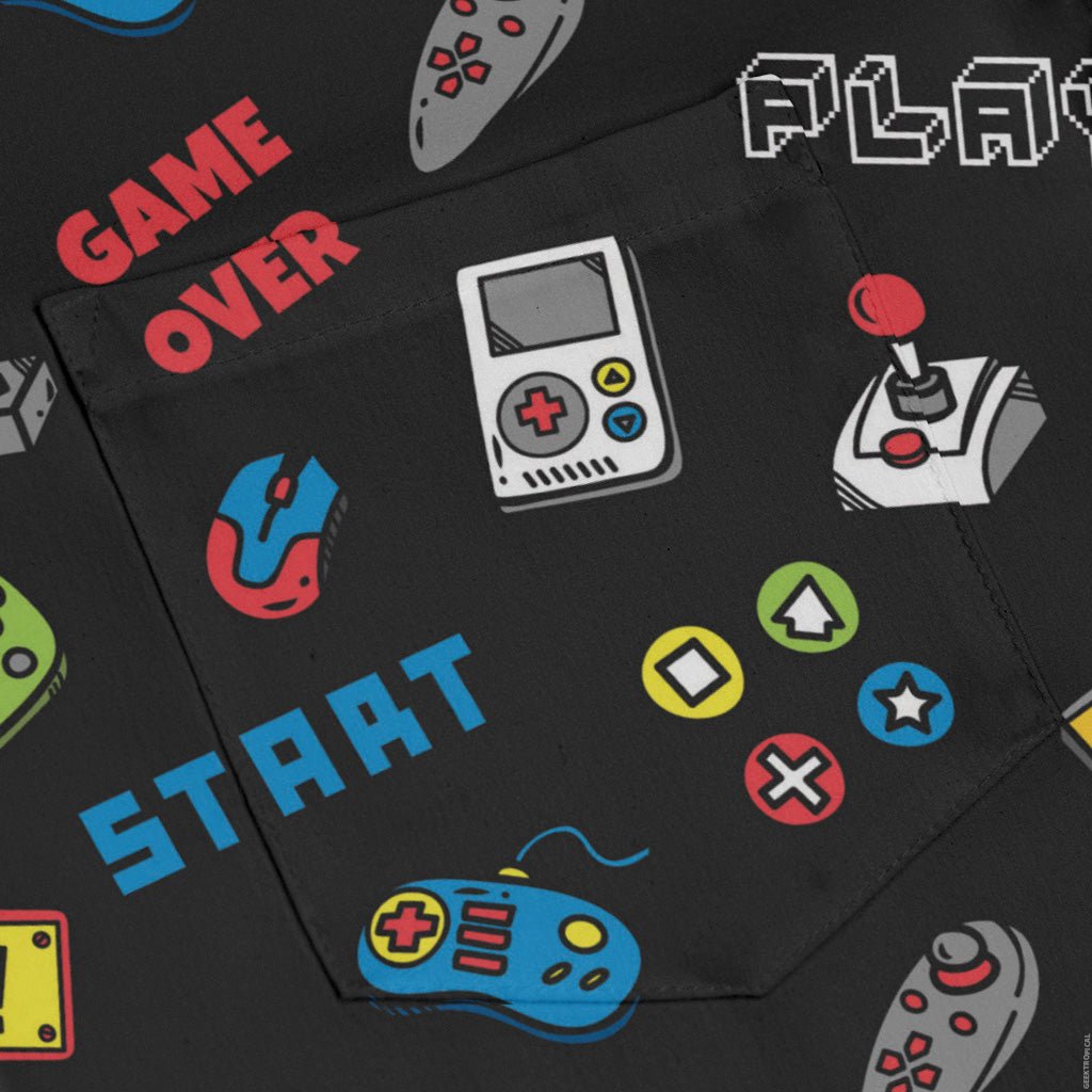 Video Gamer Black Video Game Long Sleeve Button Up Shirt Geek Nerd adult sizing video game arcade print