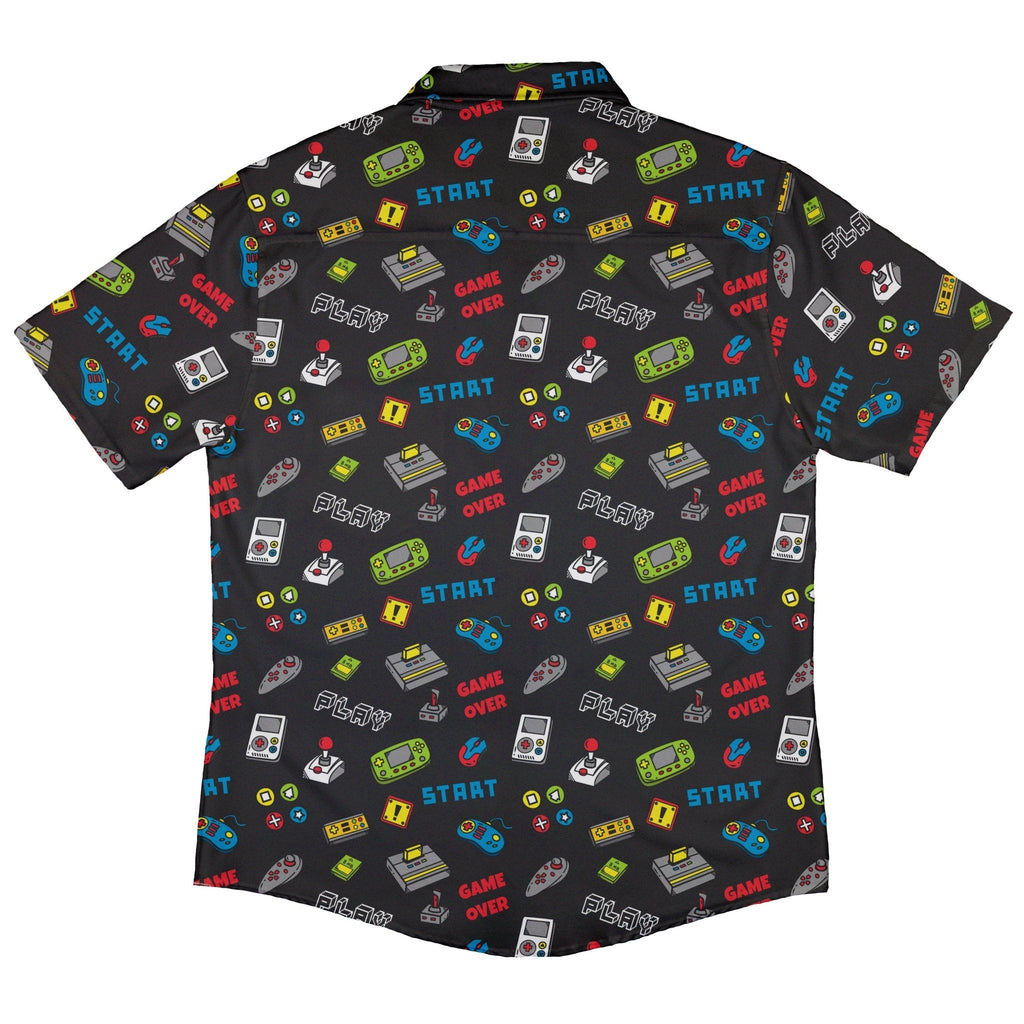 Video Gamer Black Video Game Button Up Shirt - adult sizing - video game arcade print -