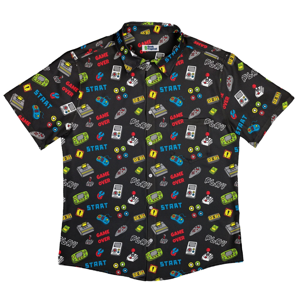 Video Gamer Black Video Game Button Up Shirt - adult sizing - video game arcade print -